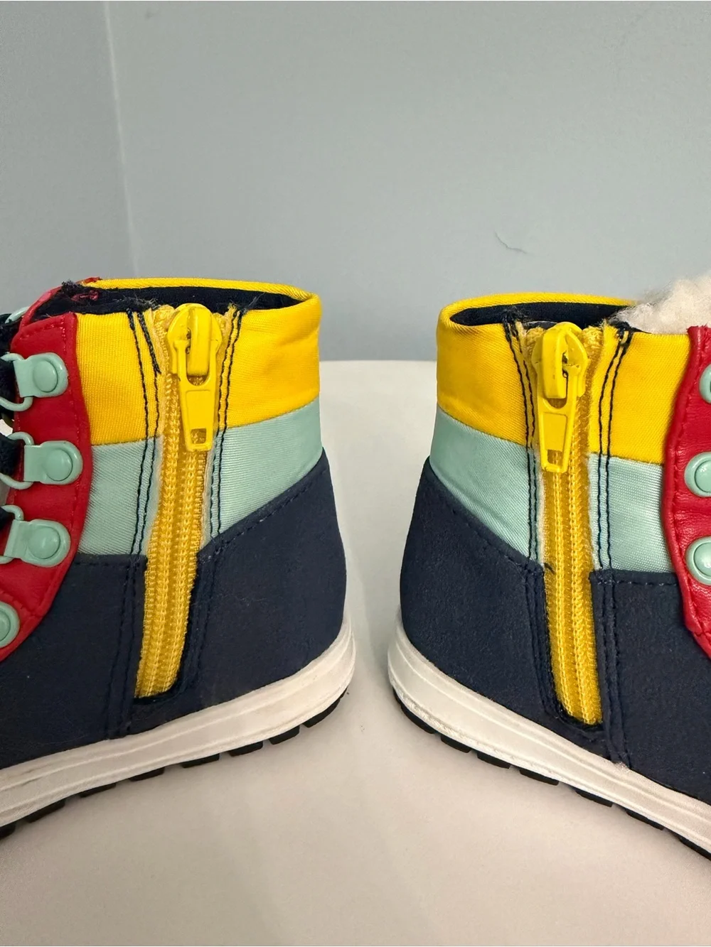 Children's Navy and Red Boots with Yellow Accents